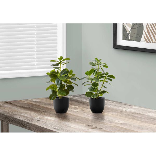 Black Green 14-Inch Ficus Indoor Table Potted Artificial Plant, Set of Two, image 2